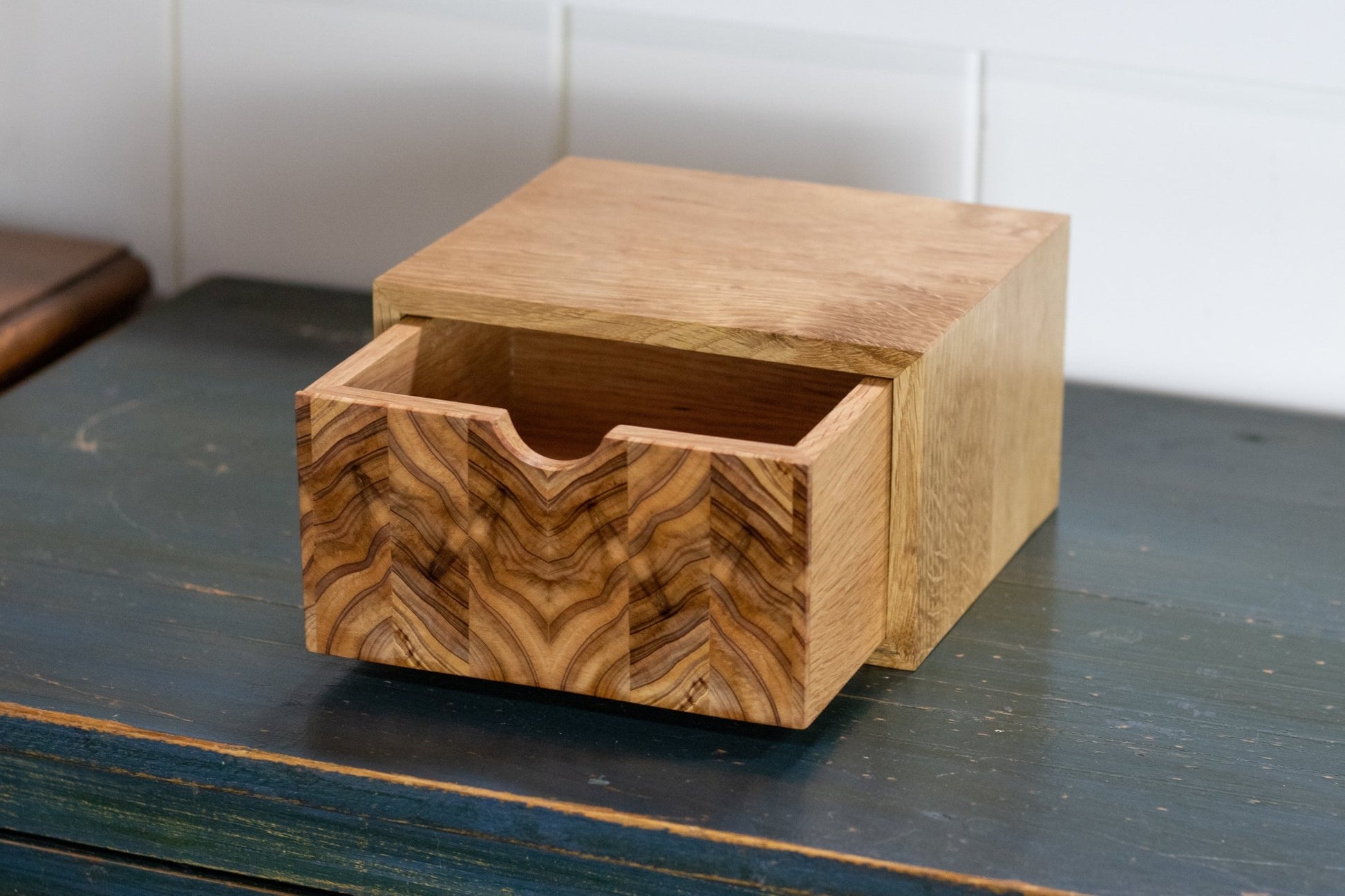 White Oak Box With Drawer with Cedar Endgrain Front - Small Handmade Wooden Storage Box - day1wood