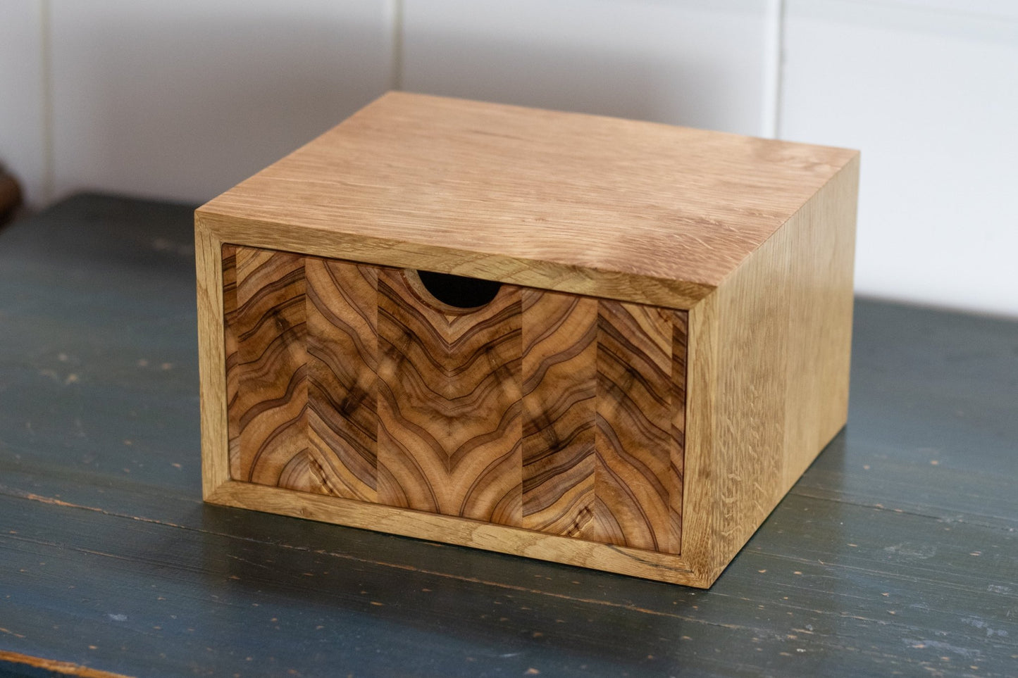 White Oak Box With Drawer with Cedar Endgrain Front - Small Handmade Wooden Storage Box - day1wood