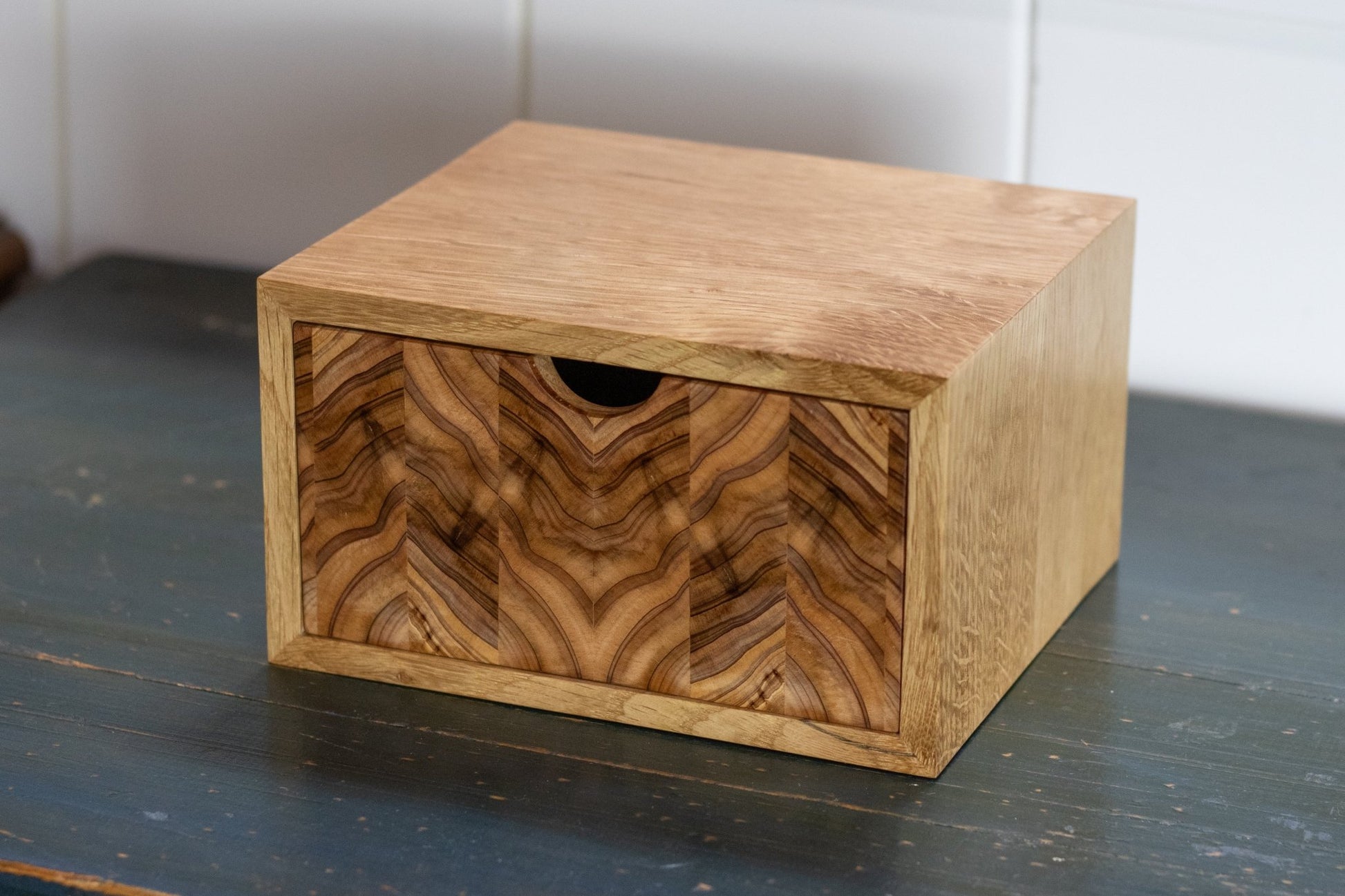 White Oak Box With Drawer with Cedar Endgrain Front - Small Handmade Wooden Storage Box - day1wood