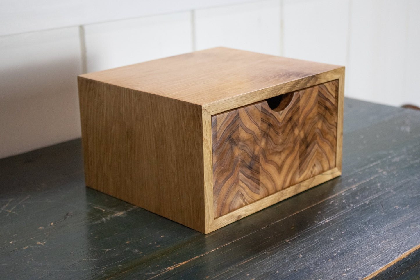 White Oak Box With Drawer with Cedar Endgrain Front - Small Handmade Wooden Storage Box - day1wood