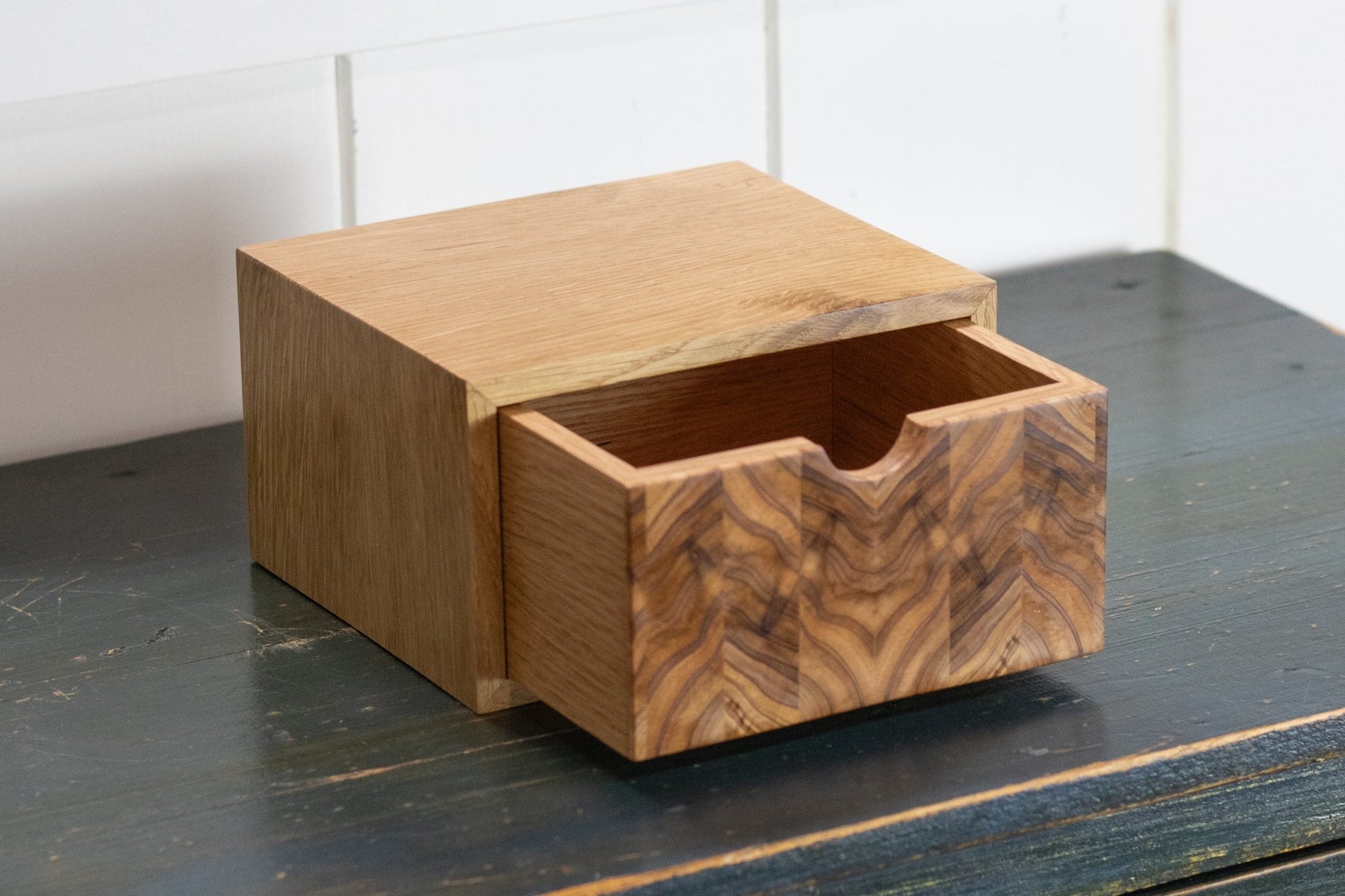 White Oak Box With Drawer with Cedar Endgrain Front - Small Handmade Wooden Storage Box - day1wood