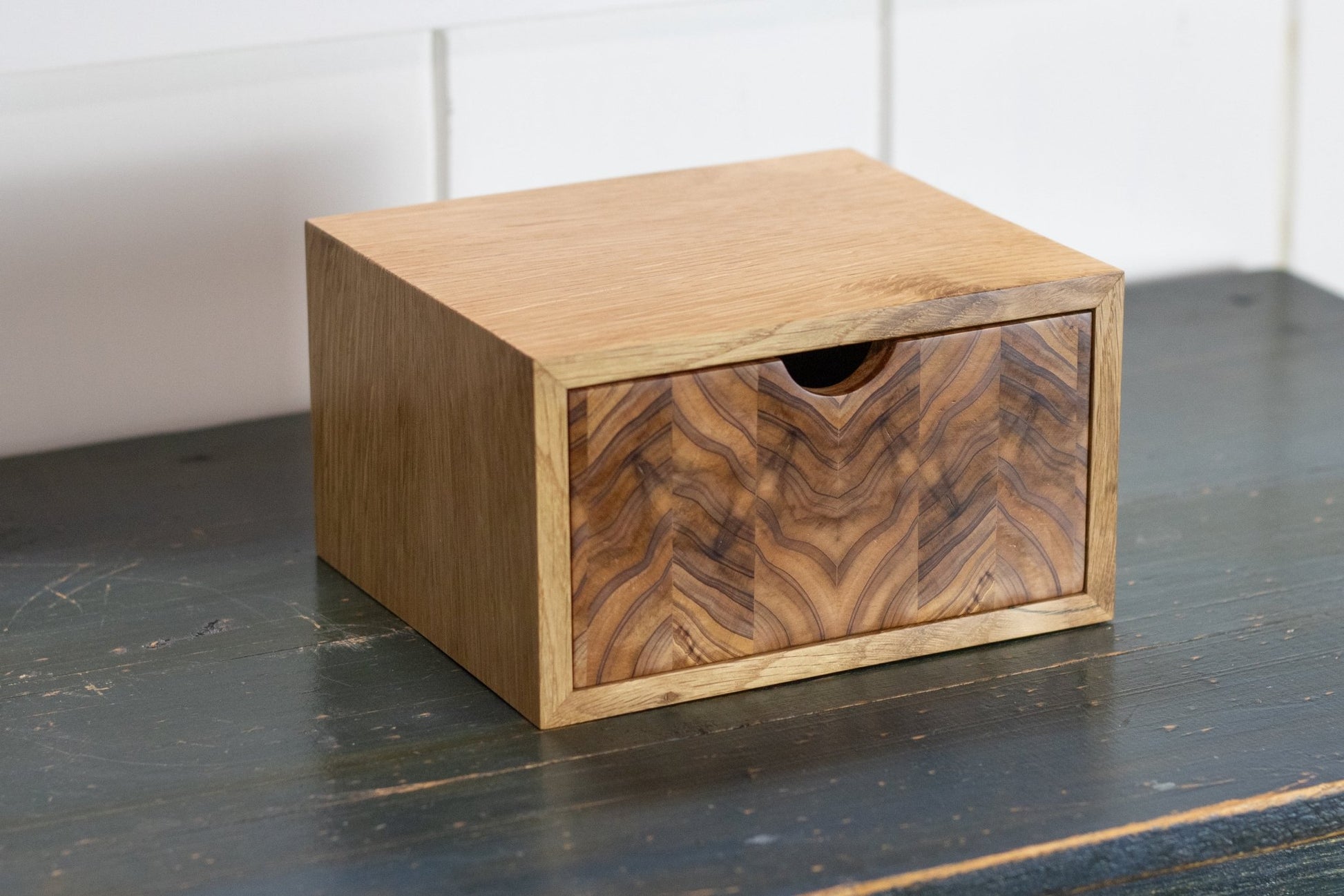 White Oak Box With Drawer with Cedar Endgrain Front - Small Handmade Wooden Storage Box - day1wood
