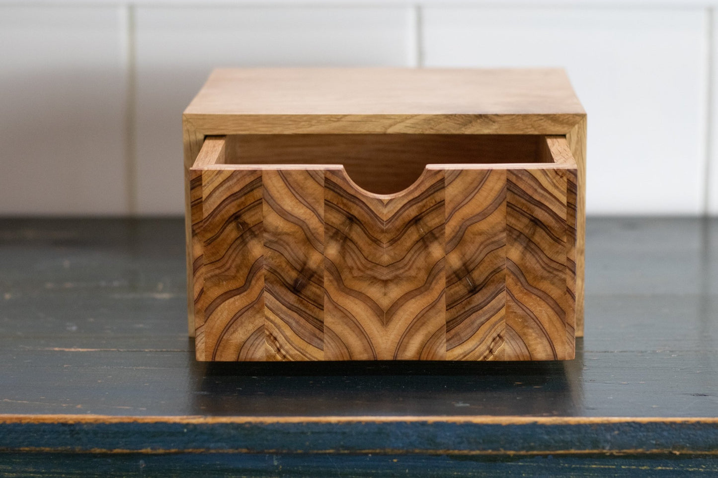White Oak Box With Drawer with Cedar Endgrain Front - Small Handmade Wooden Storage Box - day1wood